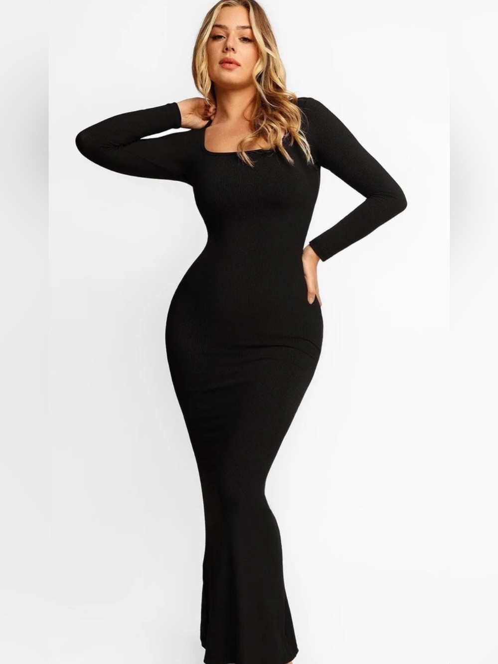 Long Sleeve Black Bodycon Maxi Dress
